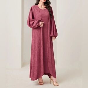 Lantern Sleeve Open Front Coat & Dress. Rose/Red color. Size Medium.